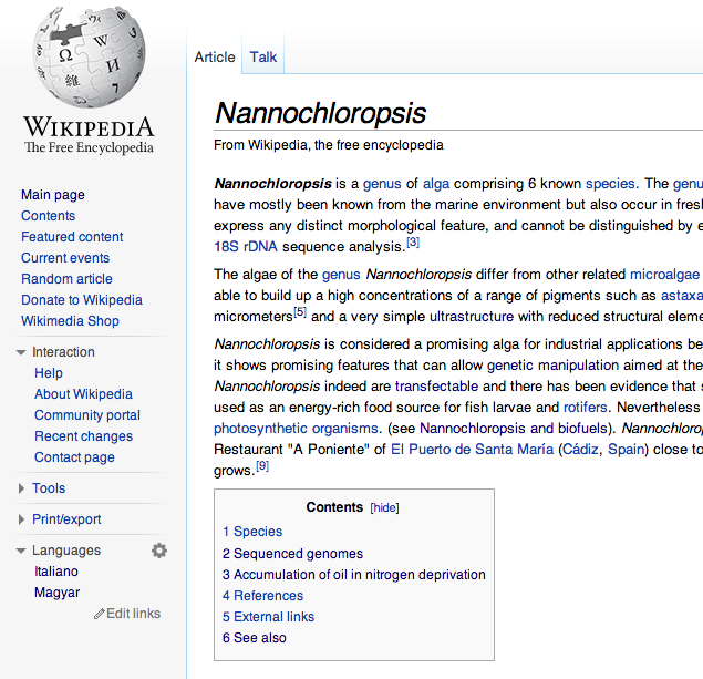 Wikipedia page of Nannochloropsis
