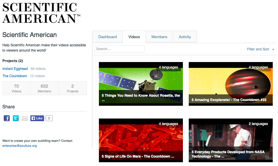 Scientific American videos on amara interface